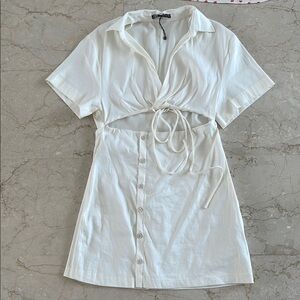 Zara Cream Button-Front Wrap Dress